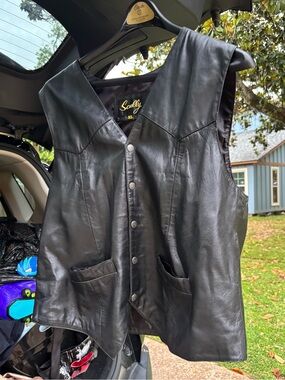 Scully Vest Mens XL Black Leather Western Button Front Lined Biker Cowboy Rodeo
